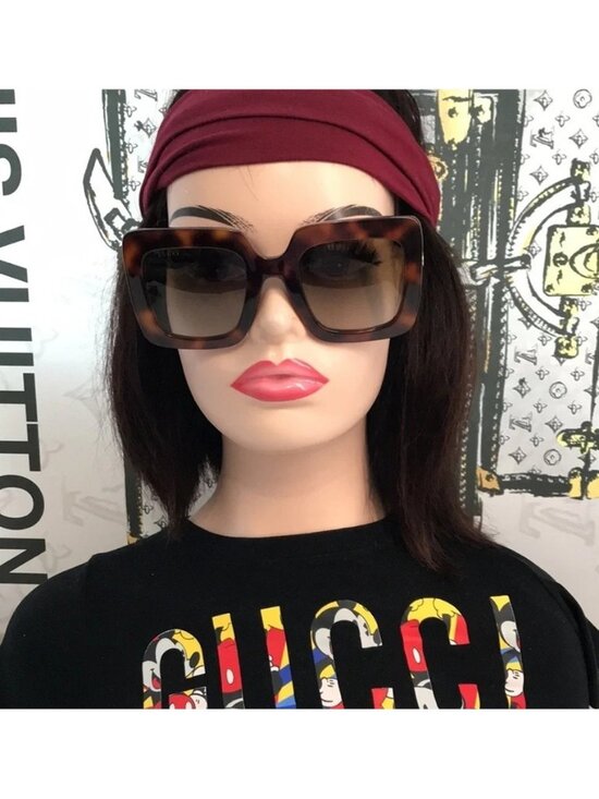 New Authentic Gucci GG0328S 002 Havana Brown Oversized Square Sunglasses main image 3